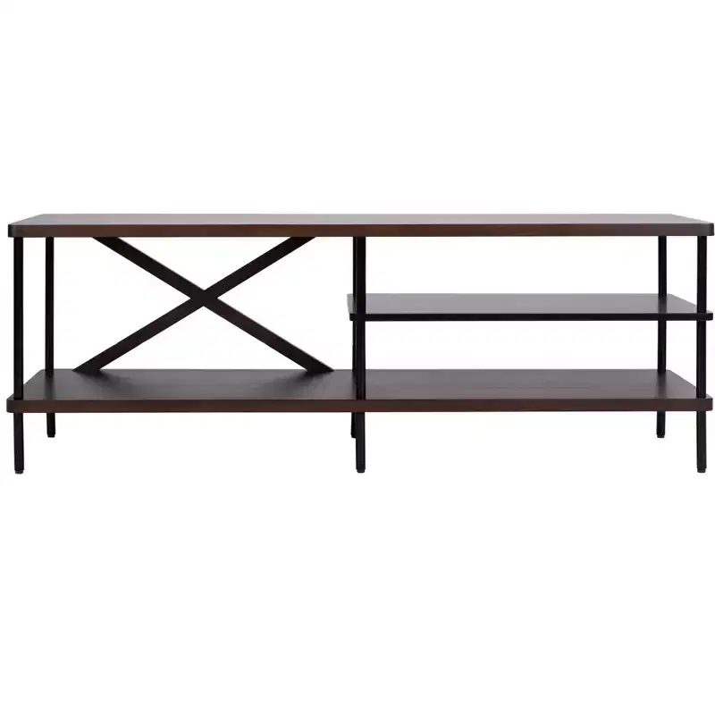 Industrial TV Stand - Walnut & Black, 55 inch, High-Gloss Mahogany Frame
