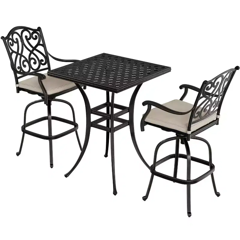 CLIHOME 3-Piece Cast Aluminum Bar Height Patio Set with Sofa Cushions