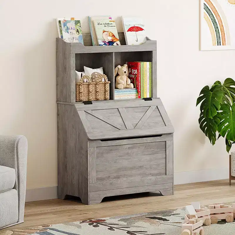 Whizmax Bookshelf for Kids, Wooden Book Display, Kids Bookshelf and Toy Storage, Children Book Rack Bookcase Toybox Combo for Bedroom & Nursery
