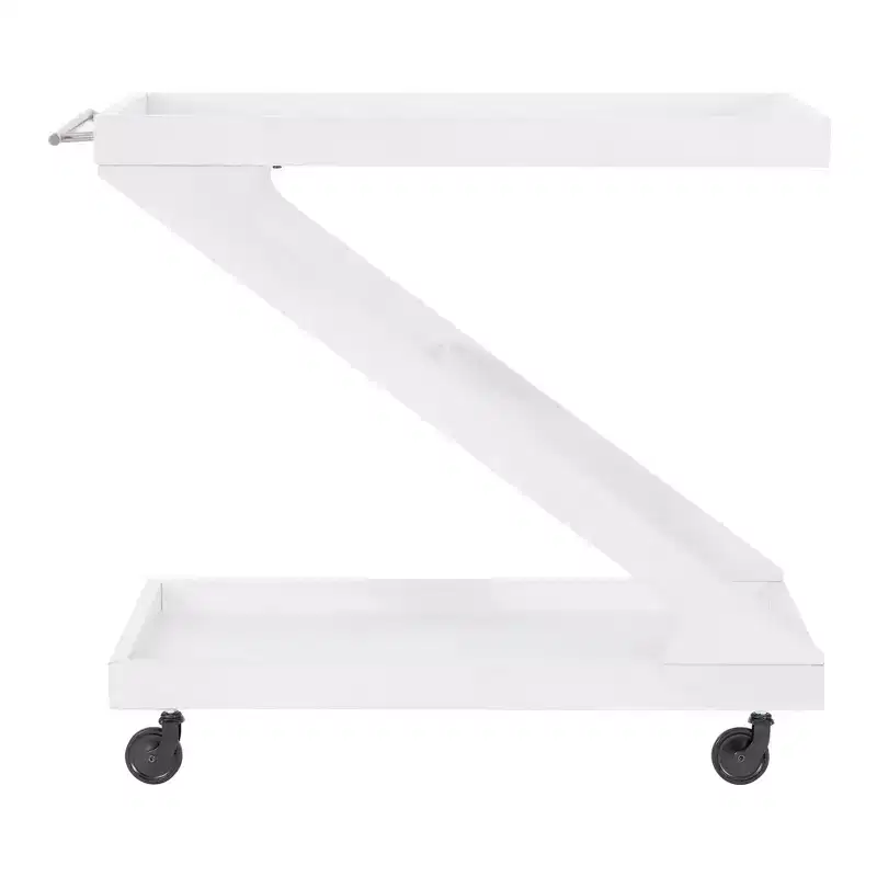 Jepperd Z-Shaped Solid Wood and Tempered Glass Top Rolling Bar Cart - Powell