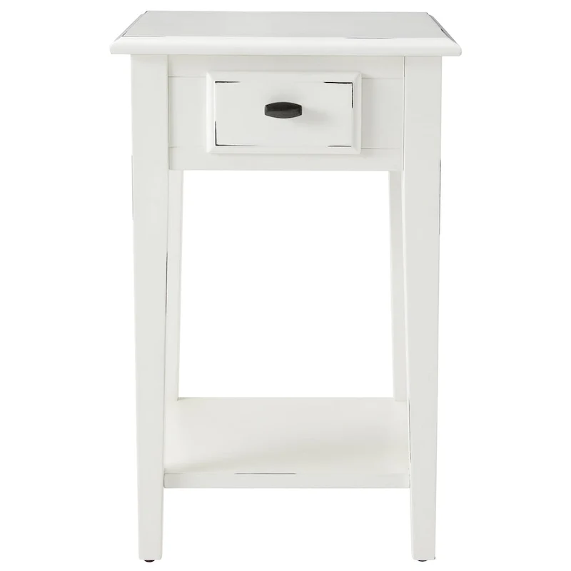 Medium Oak / Slate Black / White One-Drawer Square Side Table with Bottom Shelf