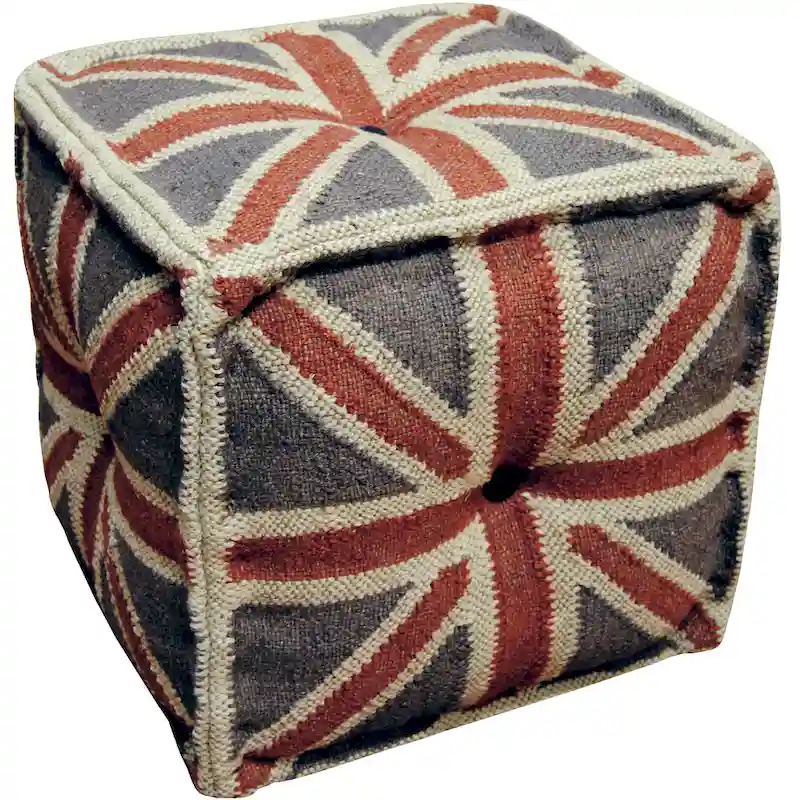 Handmade Indo Wool and Jute Kilim Pouf