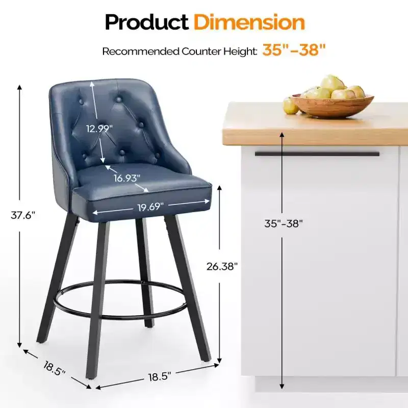 PU Leather Elegant 360 Swivel Bar Stool Stylish Design With Plush Cushion & Sturdy Build