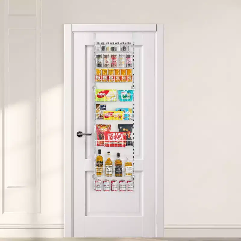 Over the Door Pantry Organizer, 8-Tier Pantry Organization and Storage, Heavy-Duty Steel Hanging Spice Rack, White