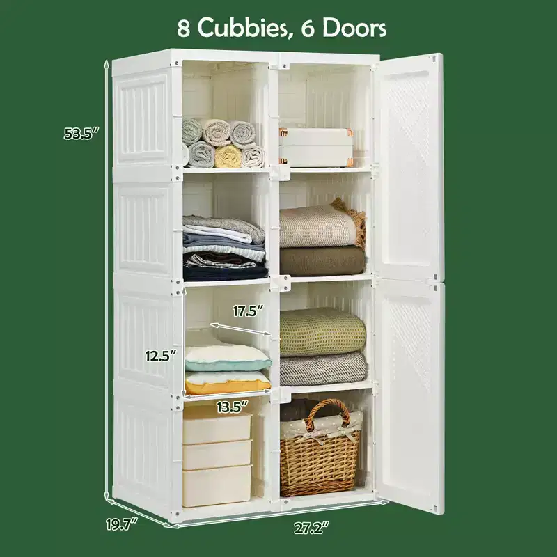 Costway Portable Closet Clothes Foldable Armoire Wardrobe Closet w/ 8 Cubby Storage