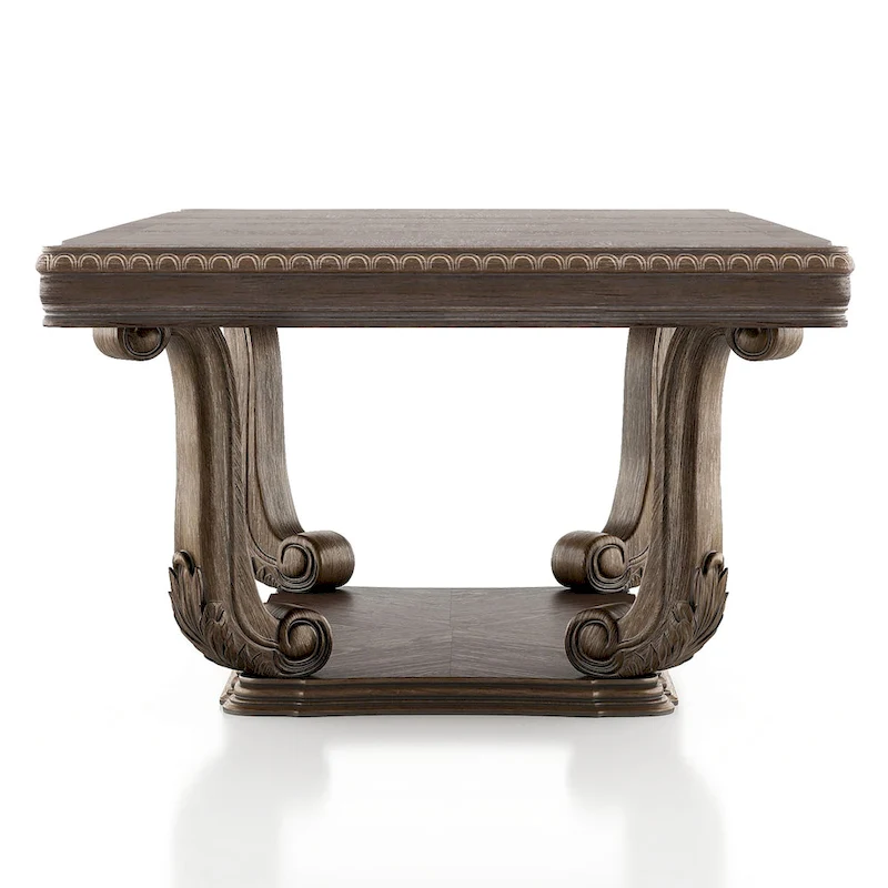 Furniture of America Cassian Traditional 9-Piece Weathered Oak Solid Wood Expandable Dining Table Set