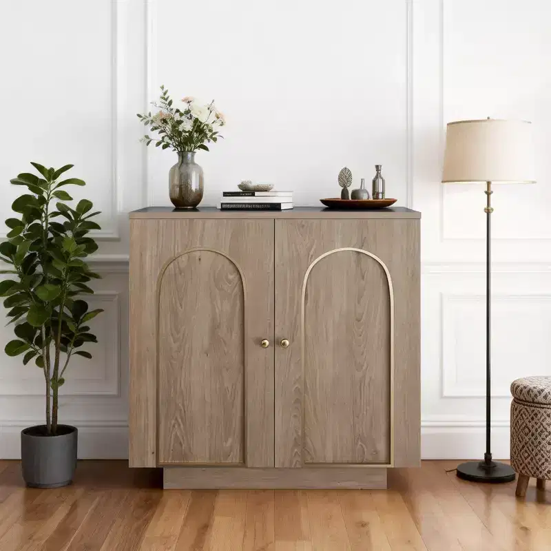 Clihome 30.3 in.H Accent Cabinet Office Storage Cabinet with 1 Shelf and Soft-Close Hinges, Arched Doors