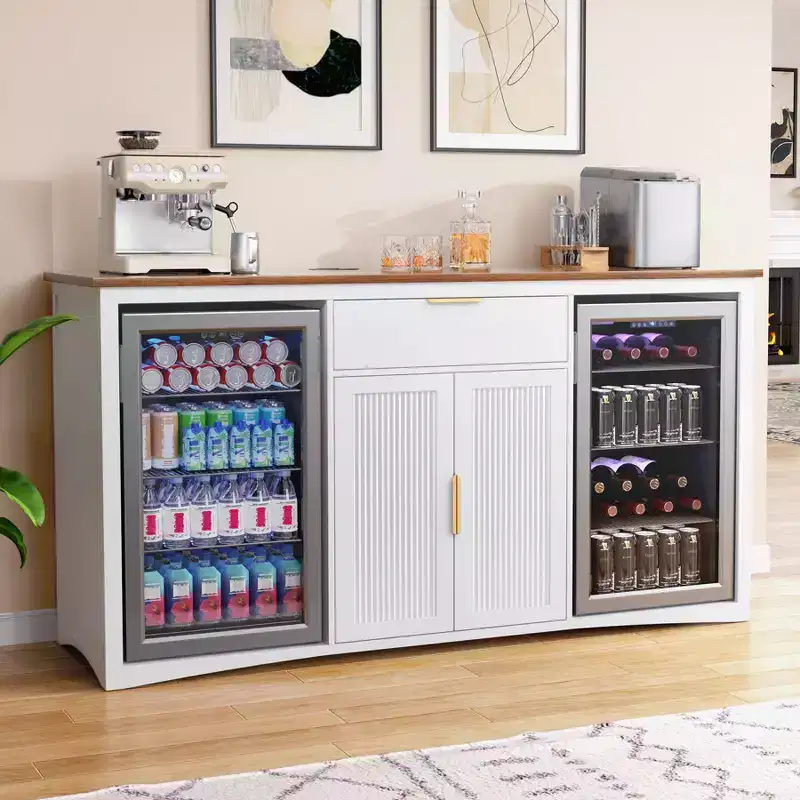 GDLF Long Coffee Bar Cabinet with Fridge Space, 70.1 Modern Wine Liquor Cabinet