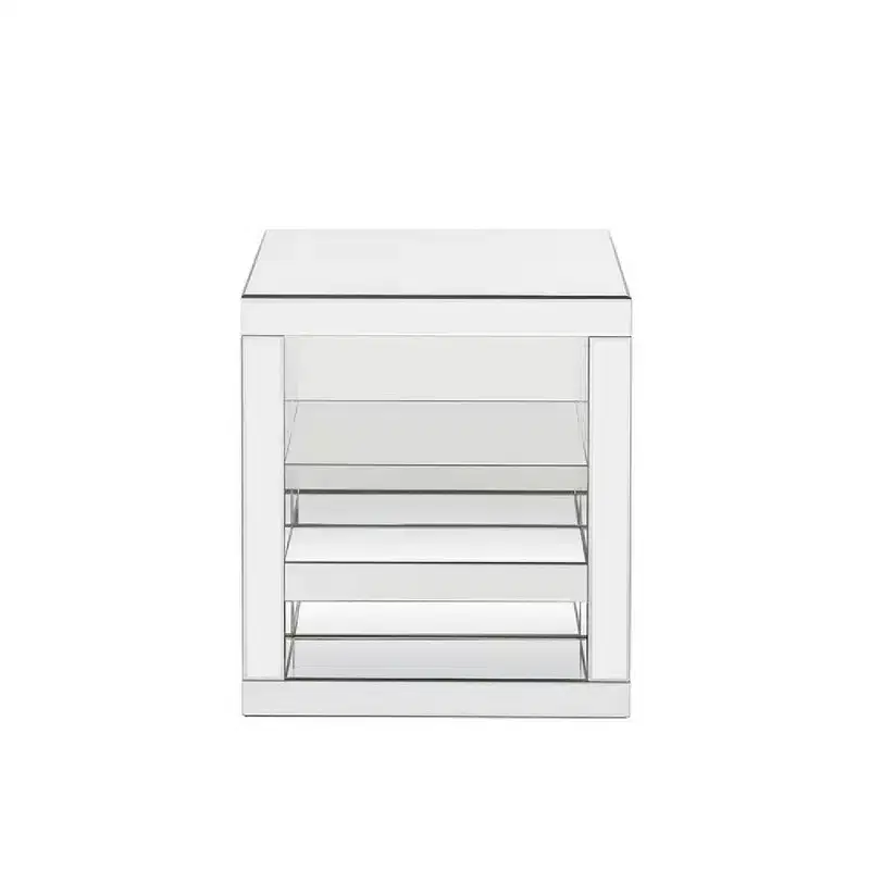 Royal Hampton Accent Table with Mirrored Panels and C Shape, Silver