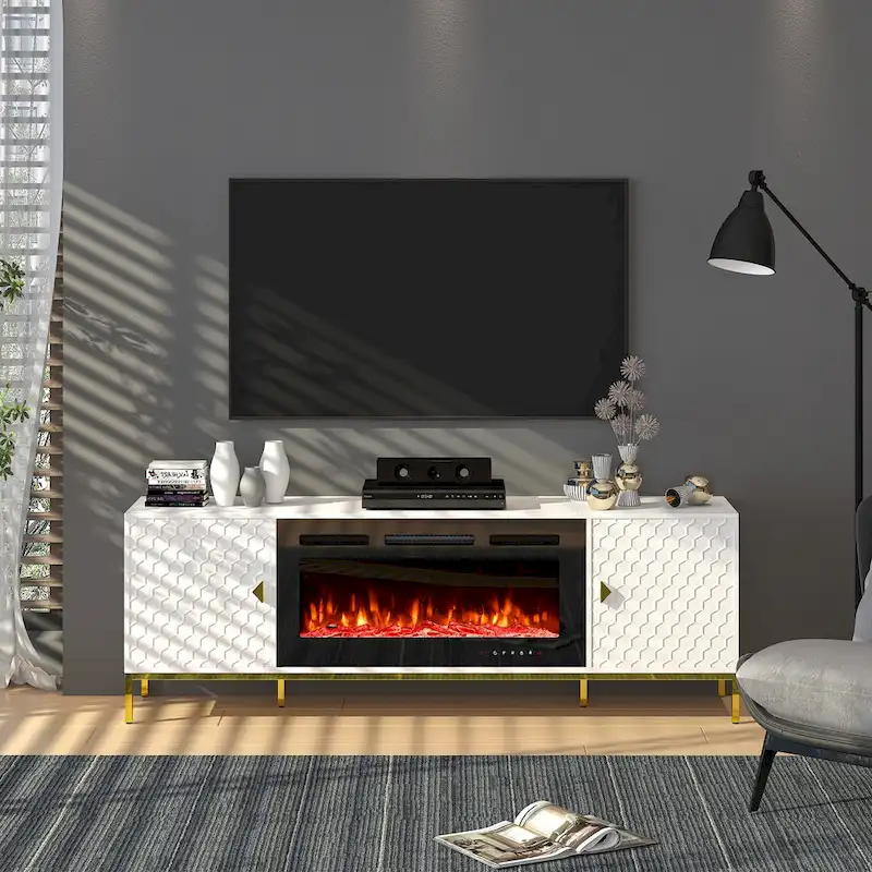 70 Wood Fireplace TV Stand with 36 Electric Fireplace