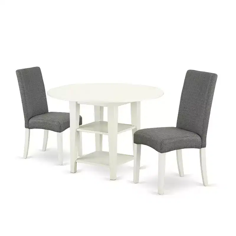 Urban Oasis 3Pc Dining Set - 20x42 Table & 2 Parsons Chairs - Linen White Legs - Gray Fabric