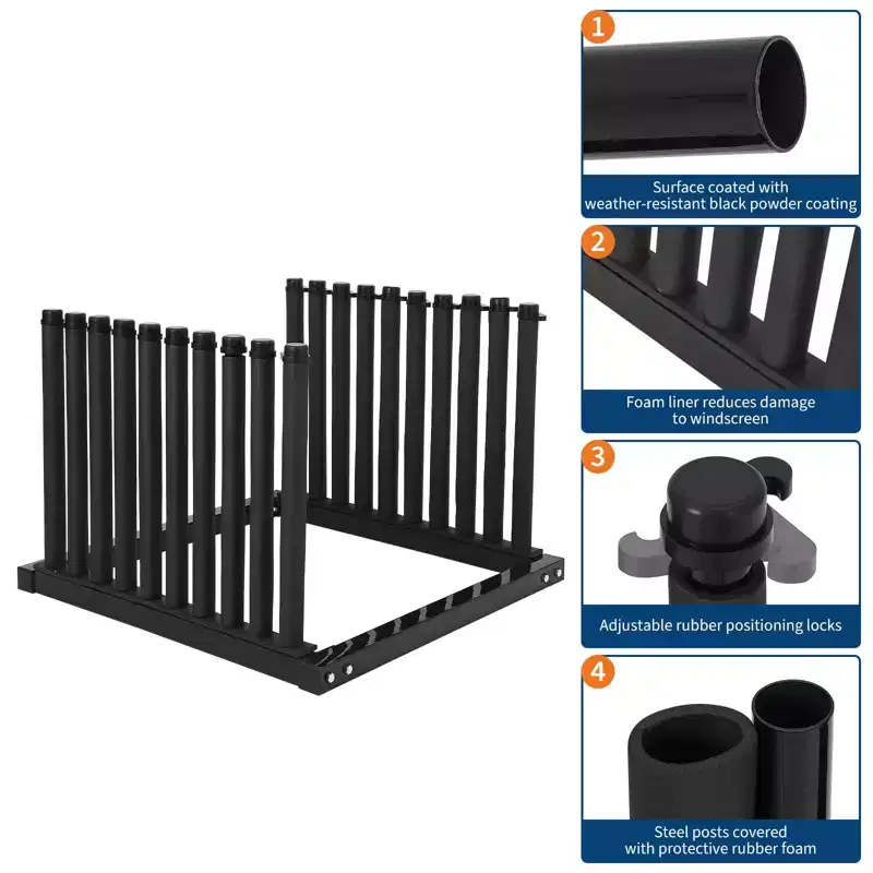 Black Steel 9-Slot Windshield Rack for Truck Bed – 1–2 Person Use