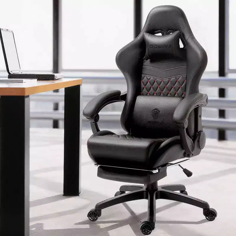 Adjustable Gaming Chair with Massage Lumbar Support and Retractable Footrest - Dowinx