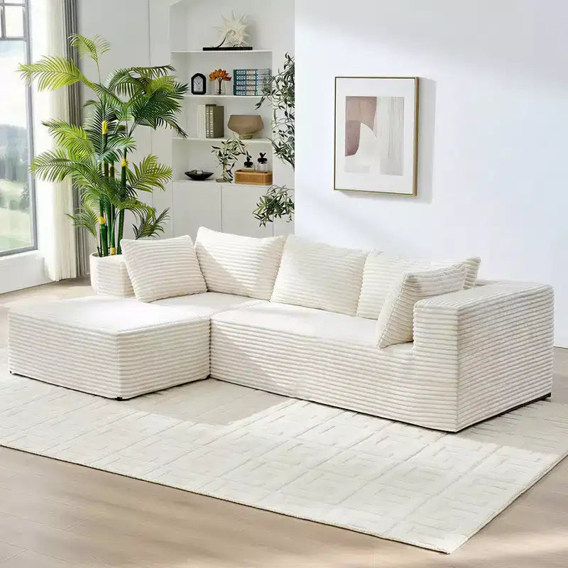 Mjkone Oversized Corduroy L-Shaped Sectional Sofa with Chaise, Modular Design, Black