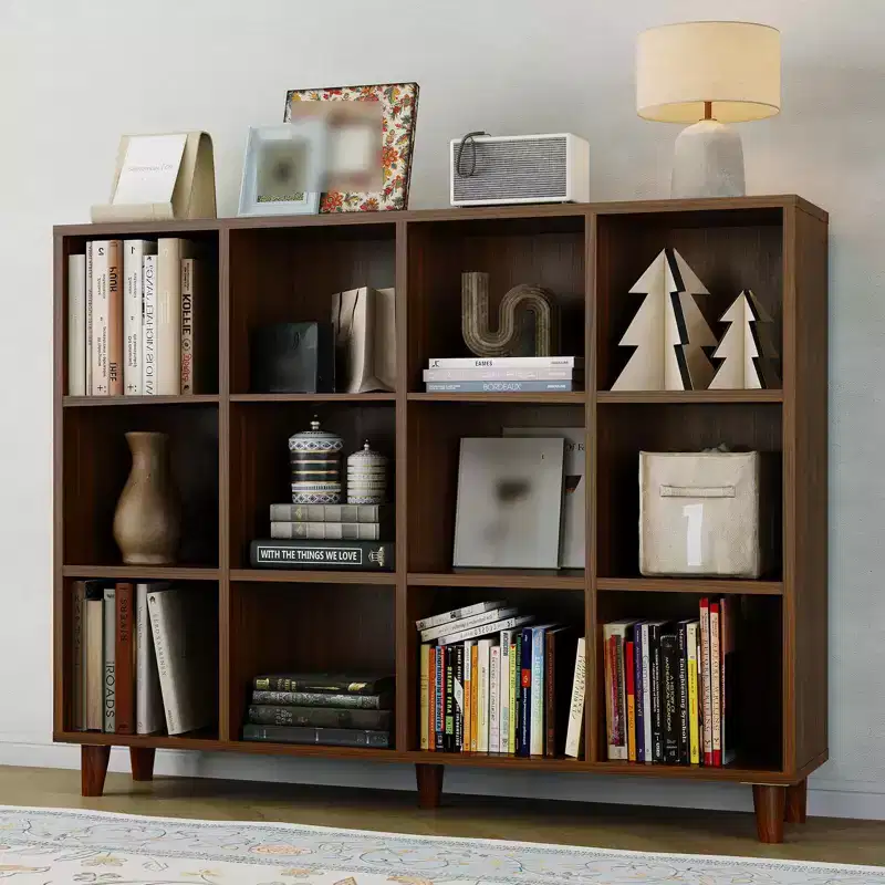 Wooden Cube Bookshelf, Freestanding Open Bookcase, Floor Standing Display Cabinet, Open Storage Organizer for Living Room, Office, Study Room