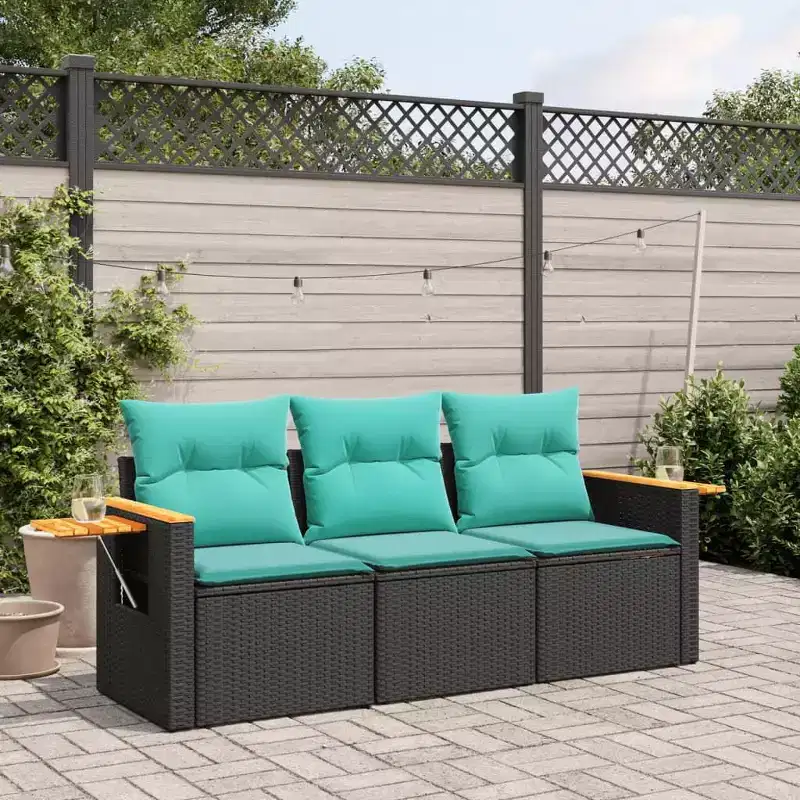 vidaXL Garden Sofa Set Black PE rattan 3-Piece Removable Covers