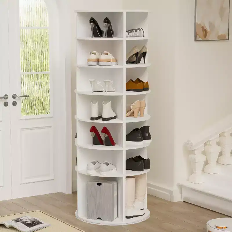Rotating Shoe Rack Tower, 7-Tier 360 Spinning Shoe Organizer, Free-Standing Shoe Storage, Holds up to 28 Pairs, White