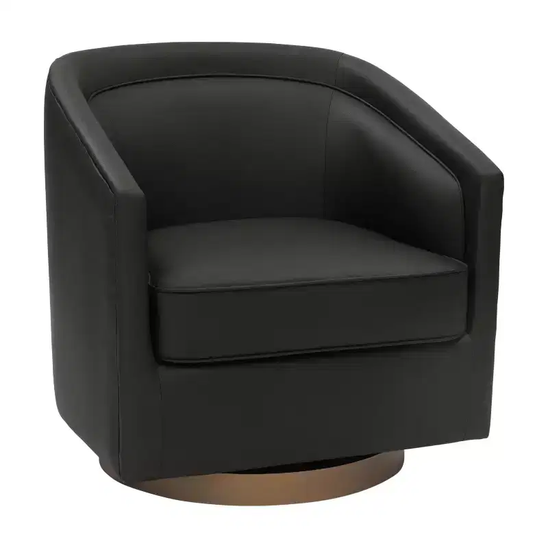 Club Style Barrel Accent Chair with 360 Degree Swivel Base and Sloped Armrests