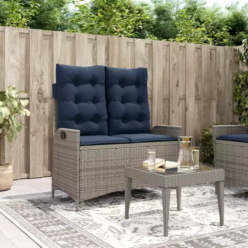 vidaXL Reclining Patio Bench with Cushions Seat Poly Rattan