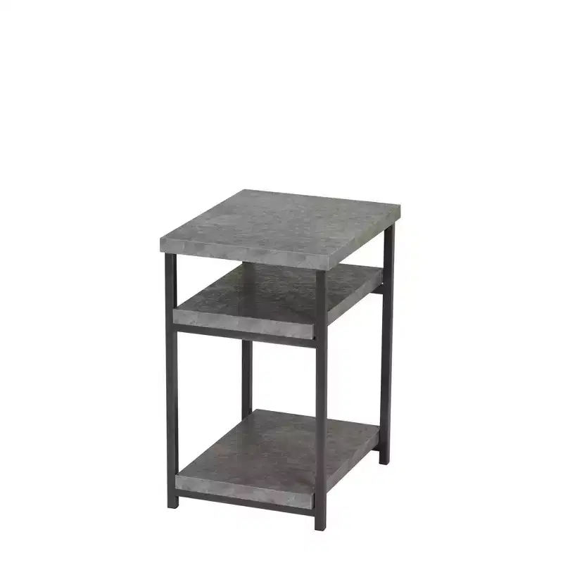 Rectangular End Table with Storage Shelf Faux Concrete Gray