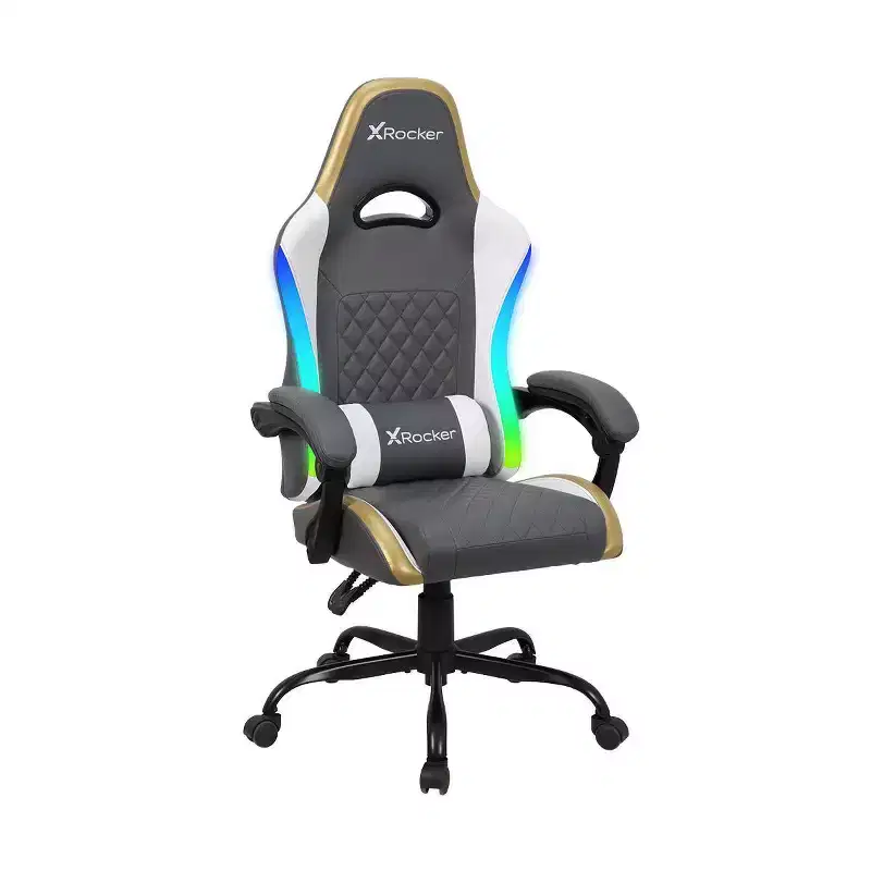 RGB LED Ergonomic PC Gaming Chair | Gray, White & Gold