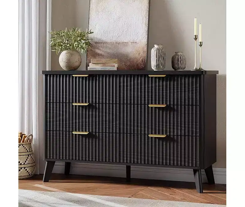 Wood 6-Drawer Dresser with Fluted Fronts and Gold Handles 47