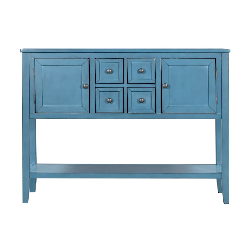 Retro Sideboard Console Table with Drawers and Bottom Shelf