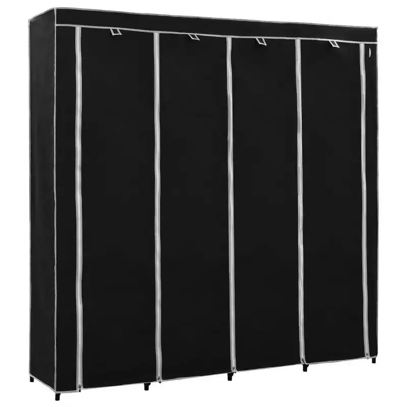 Wardrobe Black Iron Frame and Polyester Fabric Large Wardrobe - Black