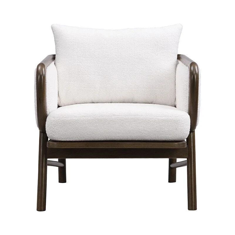 Sherpa Fabric Accent Chair Set of 2, Upholstered Armchair with Solid Wood Frame