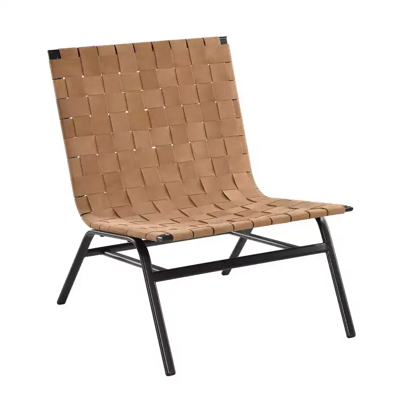 Comfort Pointe Cavett Woven Leather Accent Chair Brown: Genuine Leather, Metal Frame, Mid-Century Modern