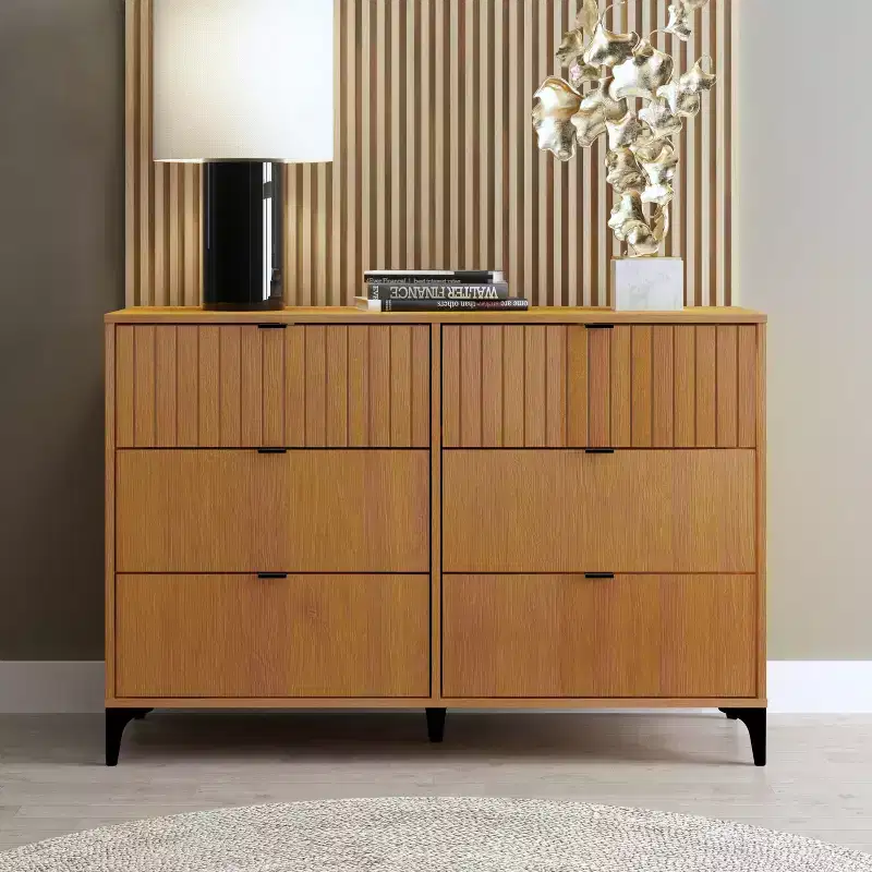 6 Drawer Dresser (Interlock) - Amber Walnut