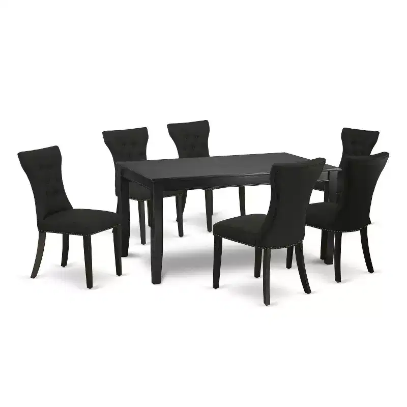 HomeStock 7-Piece Black Finish Solid Wood Top Dining Table with 6 Parson Chairs