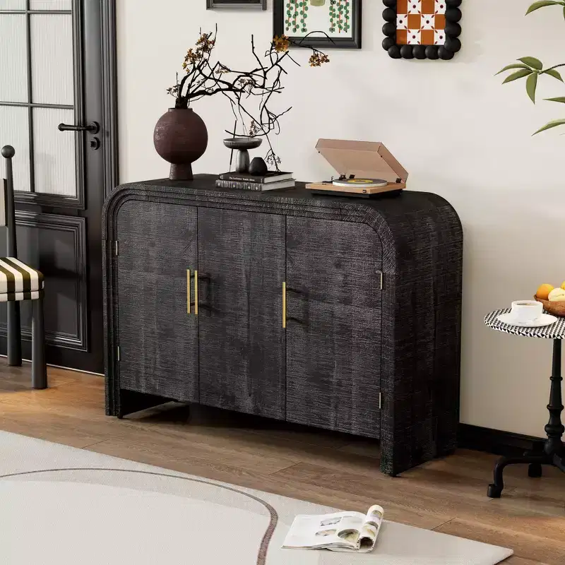 Whisen Retro Style Sideboard, Storage Cabinet, Versatile Cupboard Buffet with Gold Handles and Adjustable Shelves