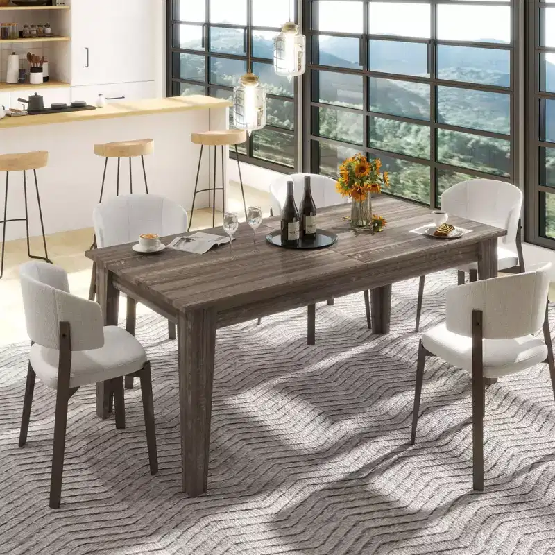Okak 106.3IN Vintage Dining Table, Extendable Kitchen Table with Long Tabletop, Folding Table for Party, Celebration, Meetings, Dark Oak