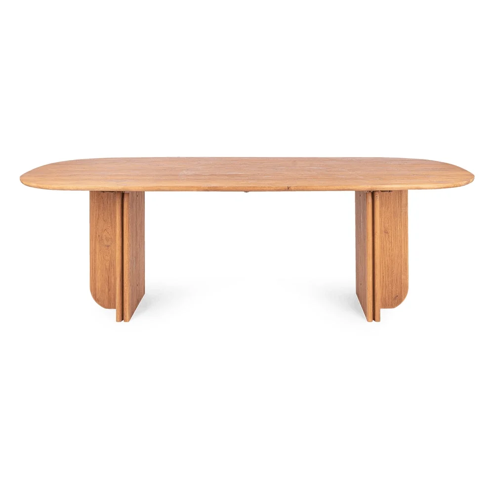 Organic Reclaimed Teak Dining Table with Cross-Structure Double-Leg Base for Dining Rooms