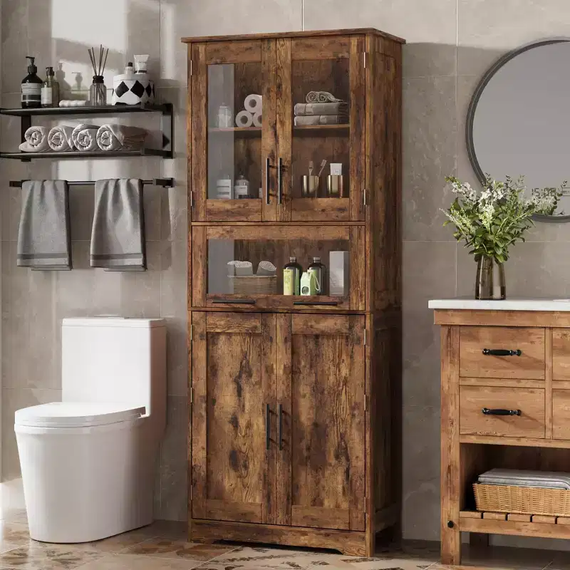 Bathroom Cabinet, 67 Tall Slim Storage Cabinet with 2 Doors & Adjustable Shelves, Towel Organizer for Kitchen Laundry Living Room