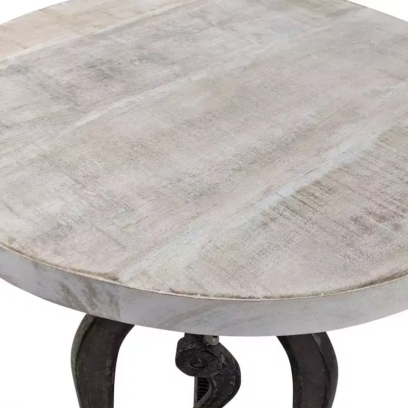 Adjustable Crank Accent Table – Natural Driftwood/Aged Iron, Mango Wood Top