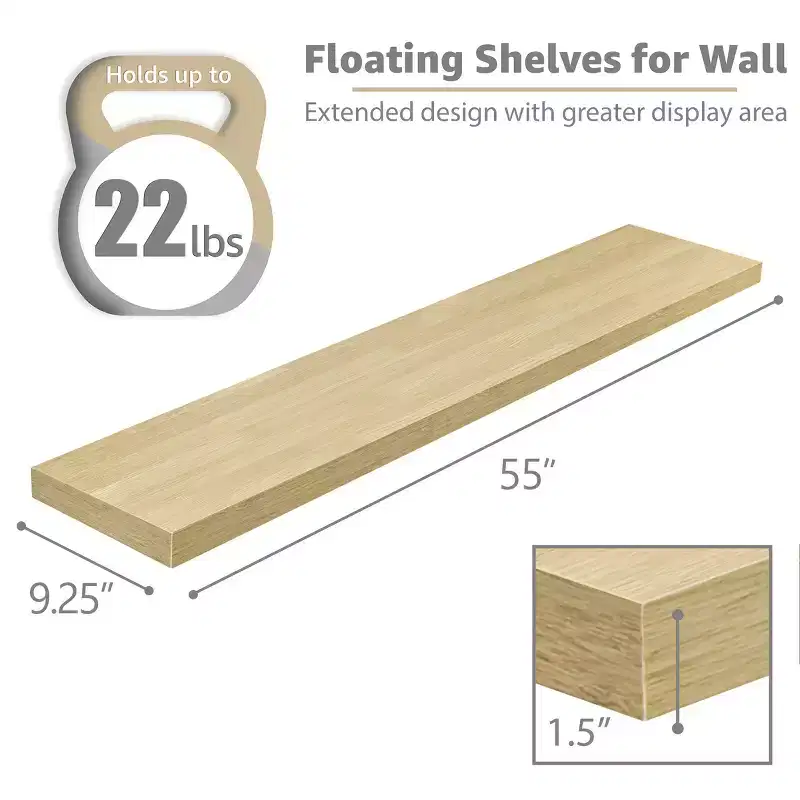 2 Pack 55 Inch Wall Mounted Floating Shelves - for Bathroom, Wall Decor for Bedroom, Kitchen, Living Room, Book Storage