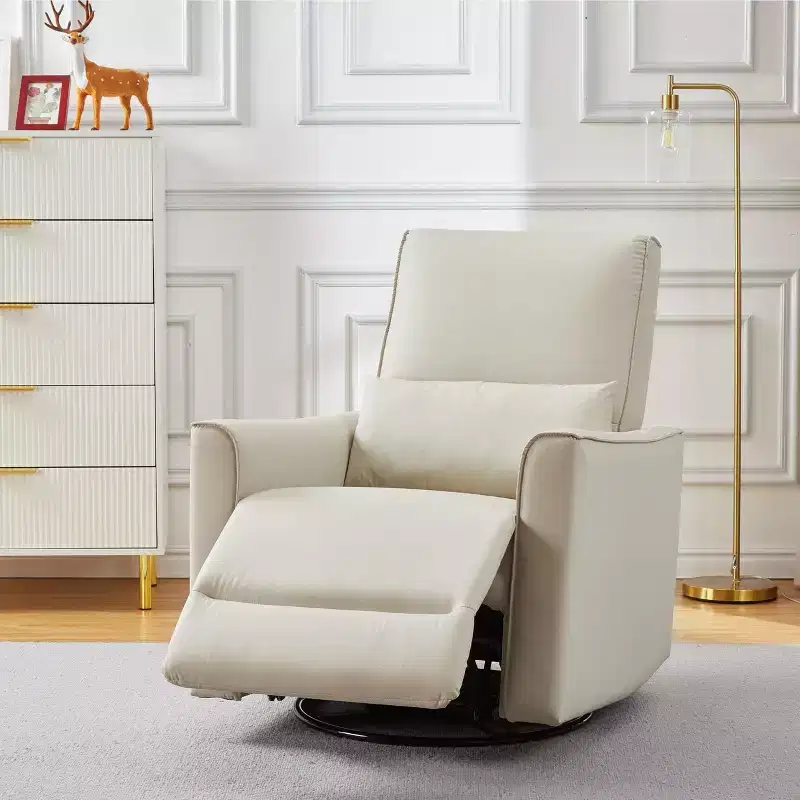 360° Swivel Glider Rocking Recliner Chair, Upholstered Faux Leather, 300 lbs Capacity