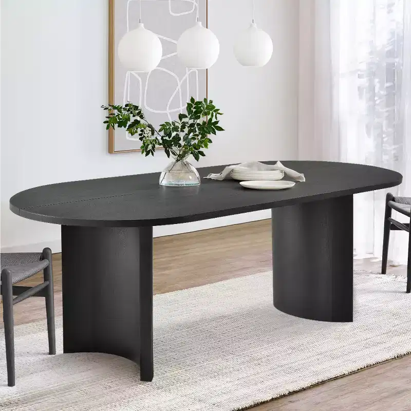Modern Oval Dining Table with C-Shaped Legs, Stylish Large Kitchen Table with Woodgrain Finish for Home, Breakfast or Dining Room-Panipeachy
