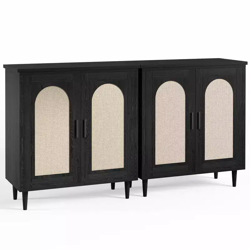 COZONY Sideboard Buffet Storage Cabinet with Rattan Doors, Solid Wood Feet, Ample Storage for Living Room, Kitchen, Entryway, Hallway