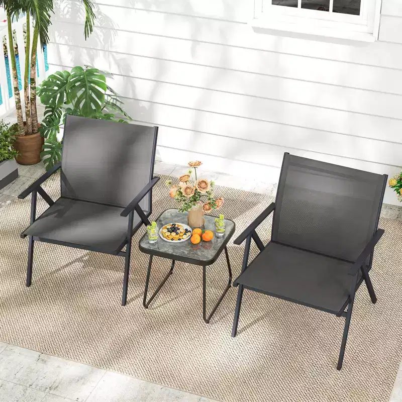 Costway Patio Chairs Set of 2with Breathable Mesh Fabric and Metal Frame 350LBS Capacity