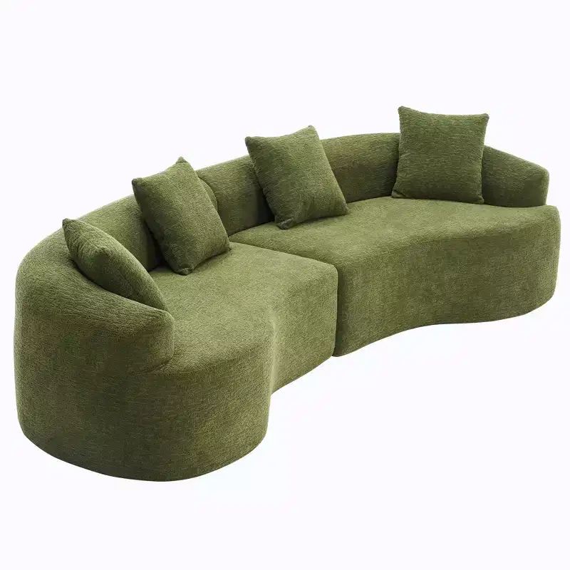 GDFStudio Benson Modern 4 Seater Chenille Upholstered Curved Sectional Sofa with 4 pillows
