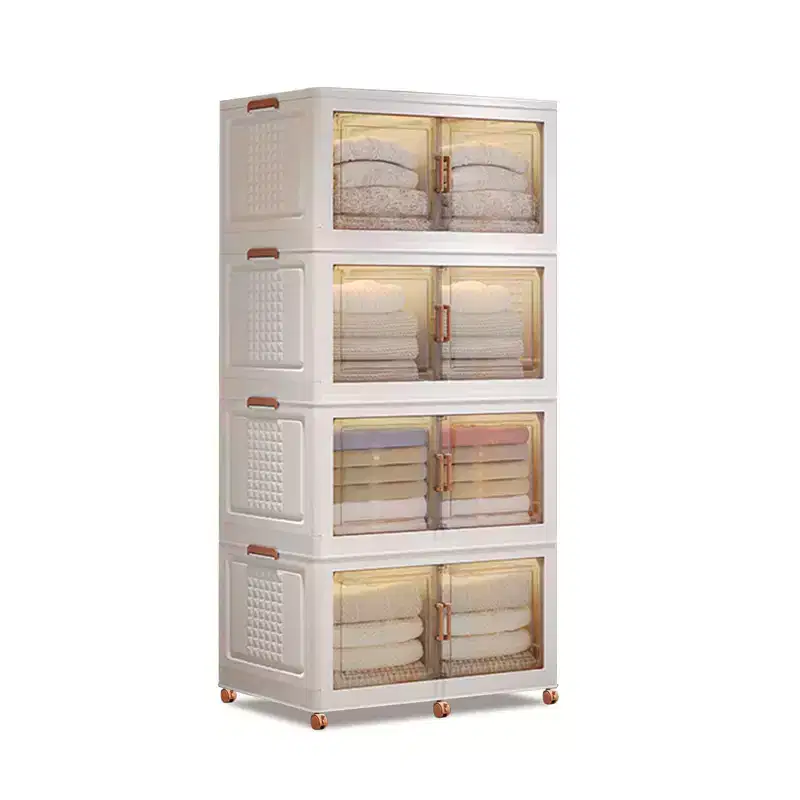 GustoWave 4 Tier Stackable Storage Bins With Lid Closet Organizers Collapsible Plastic Storage Bins Home Containers Boxes for Bedroom Living Room