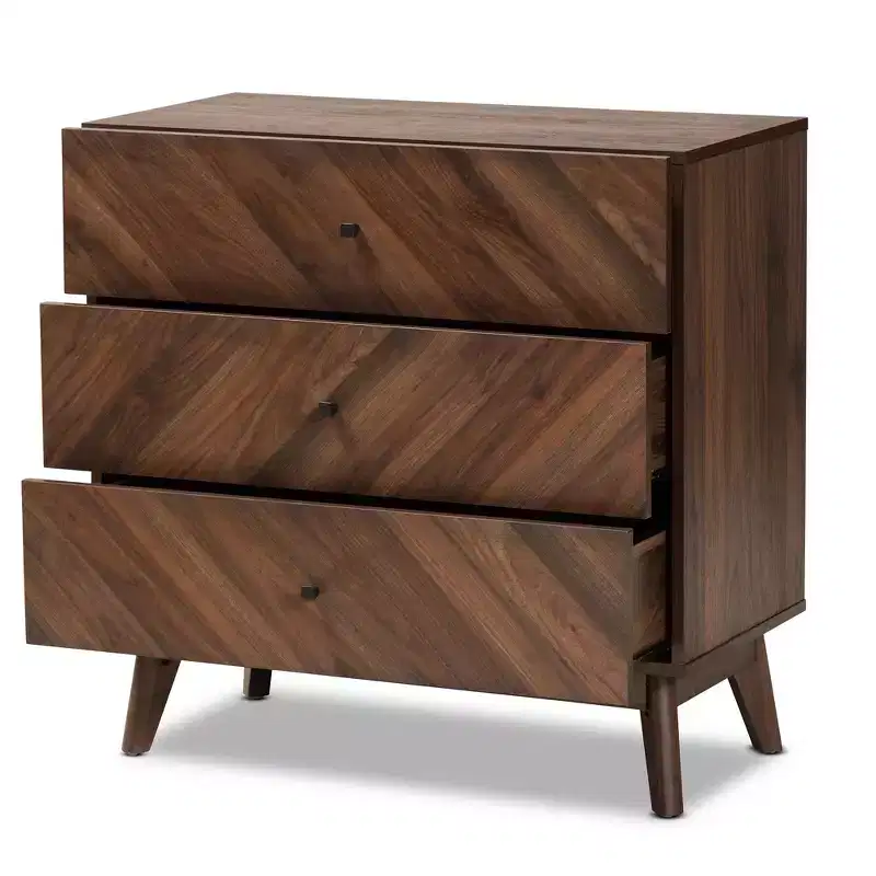 Wood 3 Drawer Storage Chest Walnut Brown - : Sleek Bedroom Organizer