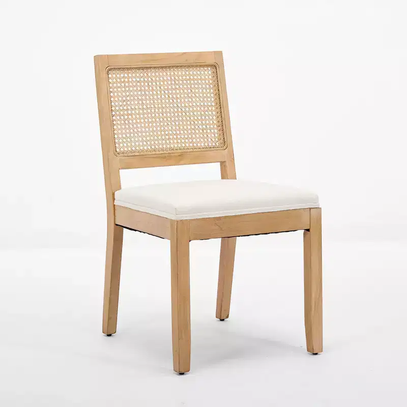 CLIHOME Set of 2 Farmhouse Rattan Dining Chairs, Cane Upholstered Kitchen Side Chairs with Natural Hardwood Frame