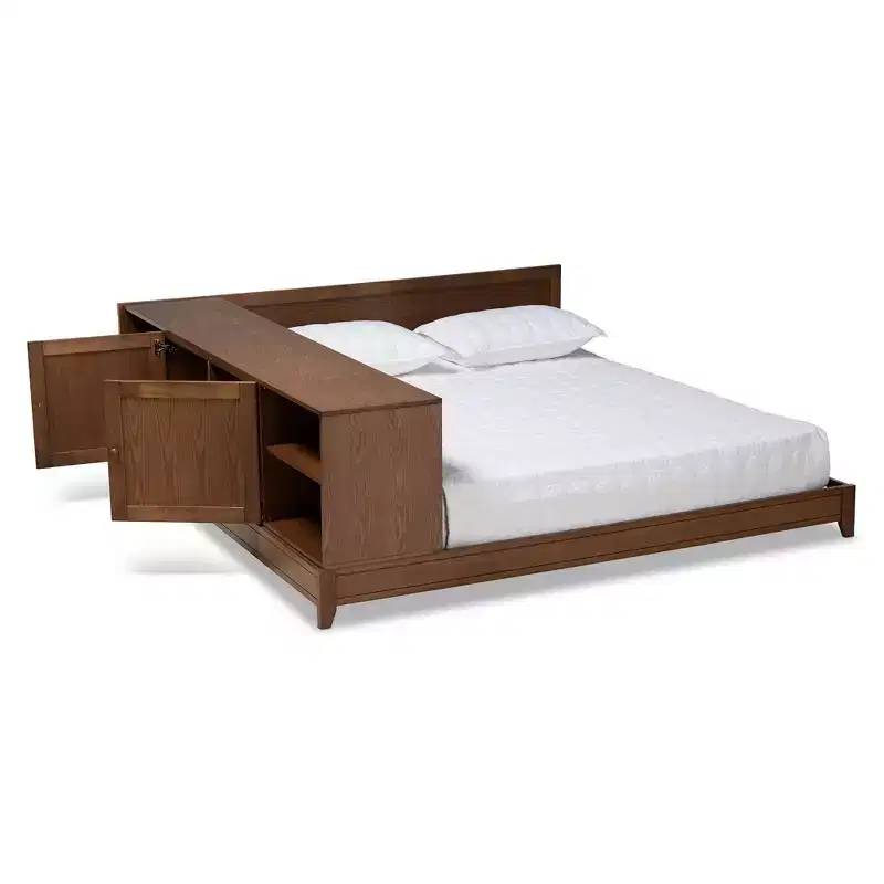 Queen Kaori Wood Platform Storage Bed with Left or Right Assembly - Baxton Studio