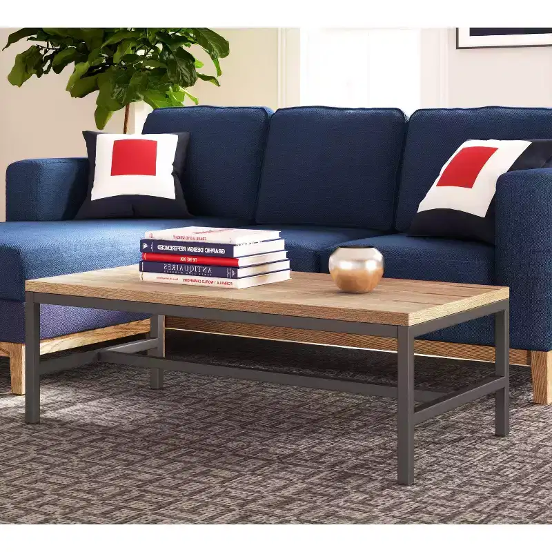 Dobson Natural Wood and Black Metal Coffee Table Natural - Finch