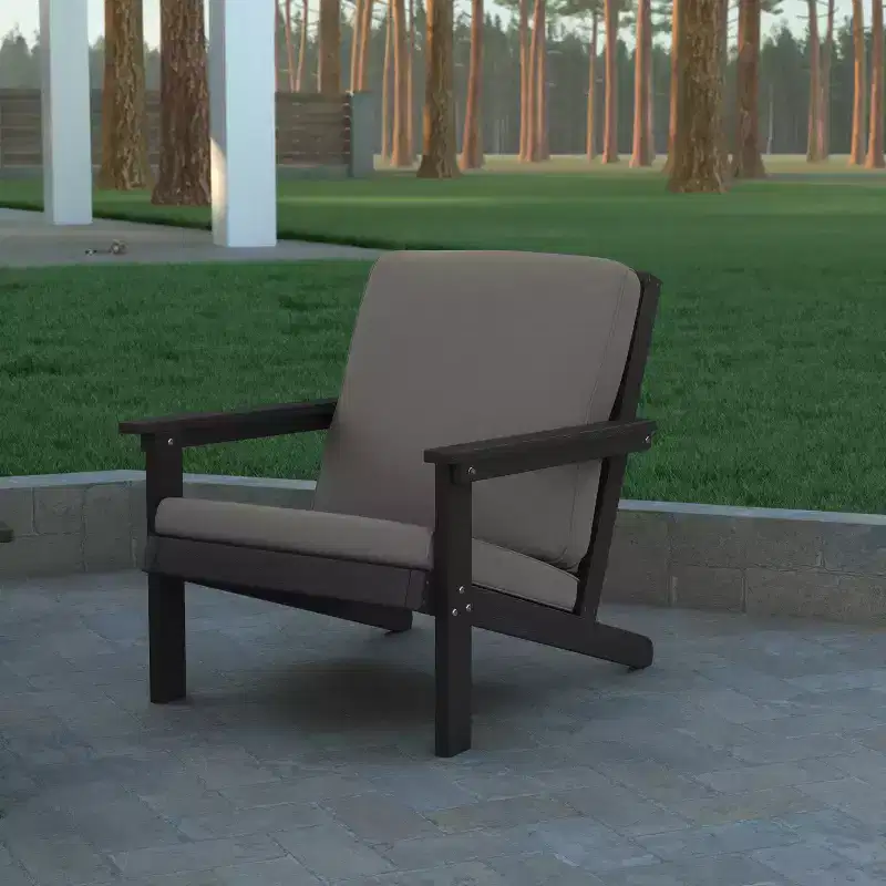 Emma and Oliver All-Weather Polyresin Adirondack Club Chair with Deep Seat and Comfortable Back & Seat Cushions