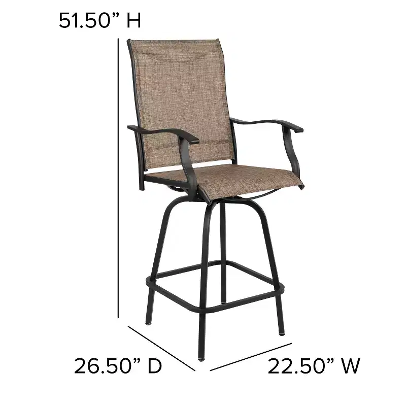Merrick Lane Set of 2 Brett High Back Bar Height Swivel Patio Stools with Powder Coated Metal Frames and Textilene Upholstery